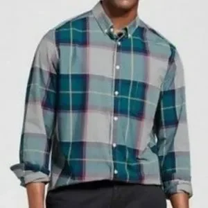 Target Shirts | Nwt Men's Long Sleeve Button Down Shirt Xxl Slim Fit Blue | Color: Blue/Green | Size: Xxl | Oakley626's Closet